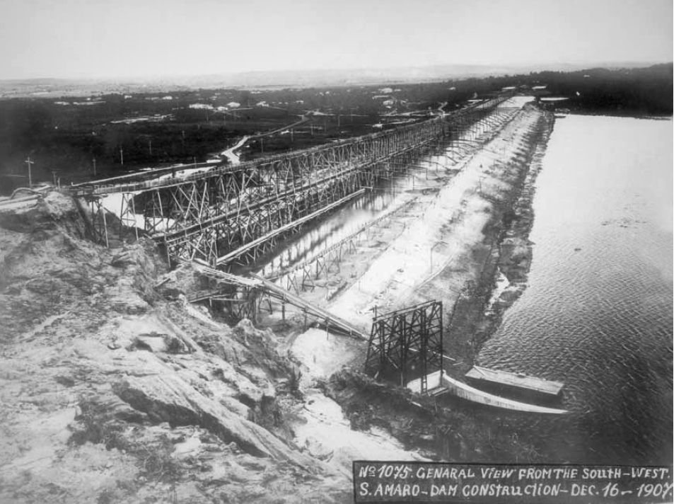 Represa Guarapiranga na época de sua construção, em meados dos anos 1920 - Foto: Reprodução