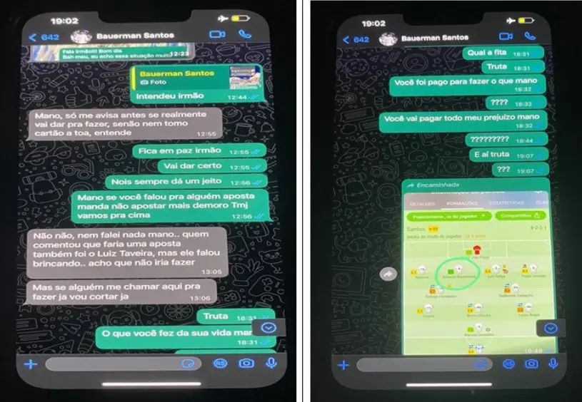 Conversa do zagueiro Eduardo Bauermann (Santos) com o apostador/ Reprodução