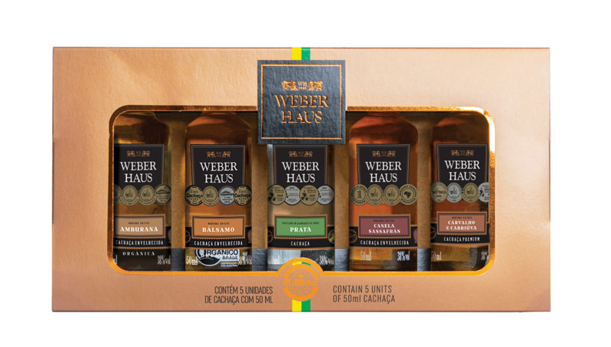 Kit de cachaças Weber Haus com 5 Miniaturas de 50 ml cada, R$ 99, no site da Weber Haus