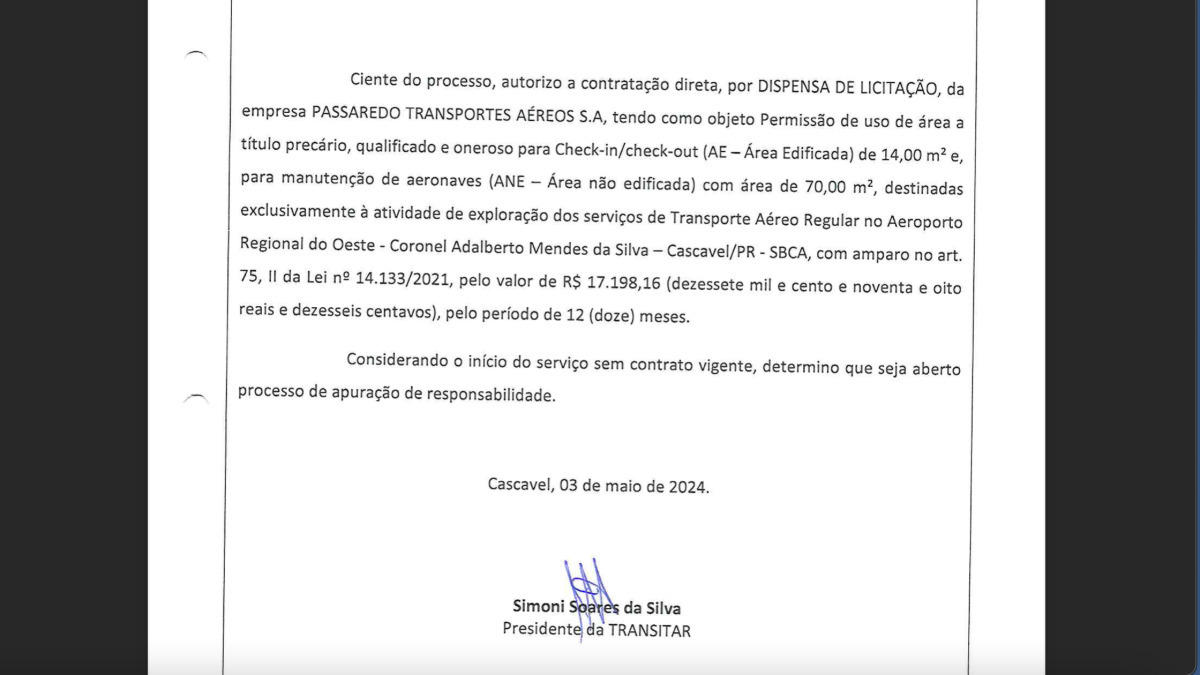 Autorização foi concedida junto a pedido de abertura de processo