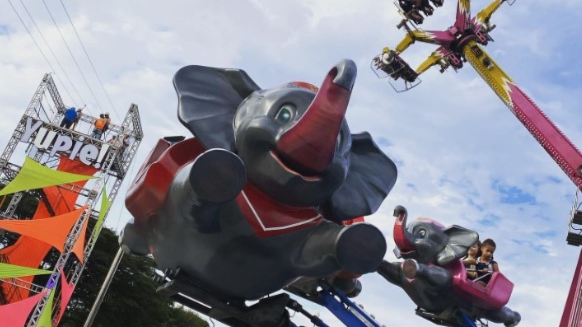 Outra opção para o público infantil é o "Flying Dumbo", proporcionando subidas e descidas leves enquanto gira em círculos /Reprodução/Redes sociais