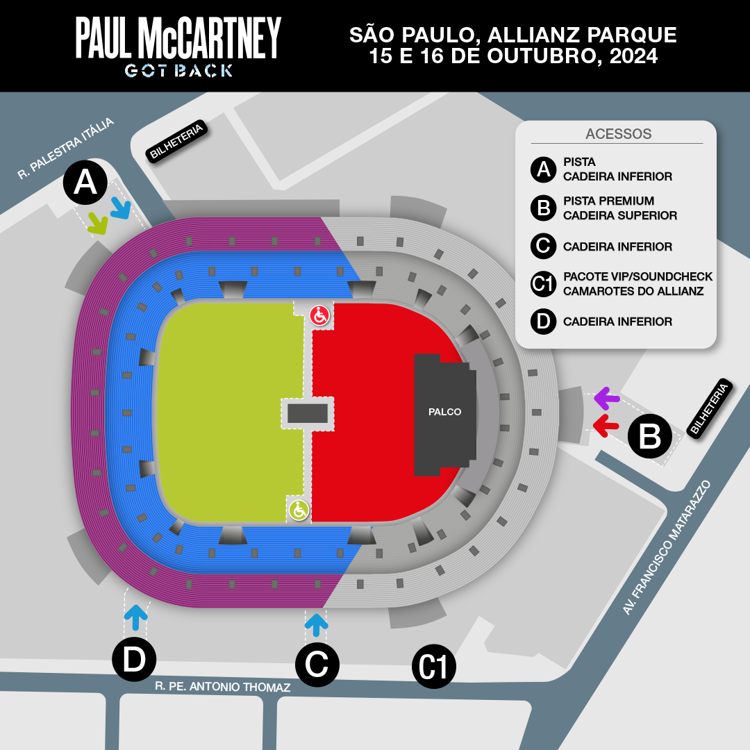 Já tem seu ingresso para o show do Paul McCartney? Então confira por qual portão acessar cada setor. Foto: Divulgação