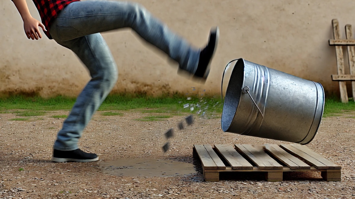 "Chutar o balde" é a frase que nós, brasileiros, adoramos usar quando abandonamos algum projeto, trabalho ou tarefa. Foto: Imagem gerada por IA com ChatGPT
