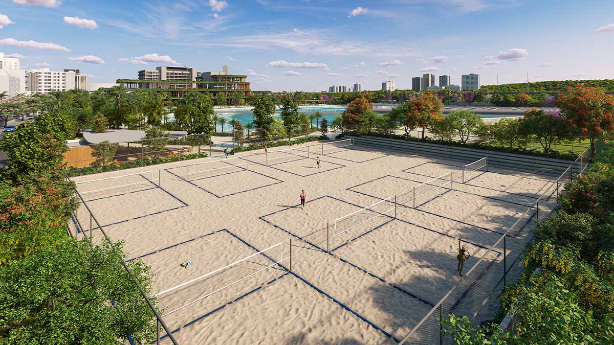 Clube terá oito quadras de Beach Tennis, uma quadra de pickleball, duas quadras poliesportivas e seis quadras de tênis - Foto: Divulgação Beyond The Club