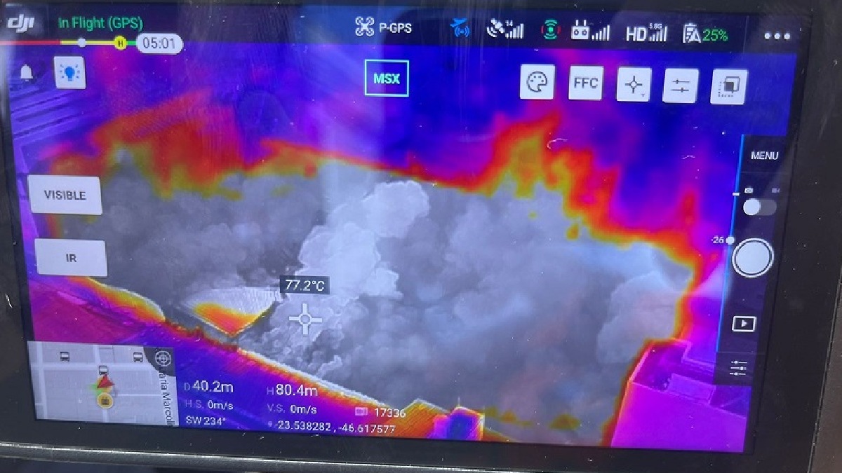 Nas imagens é possível ver a intensidade de calor na região
