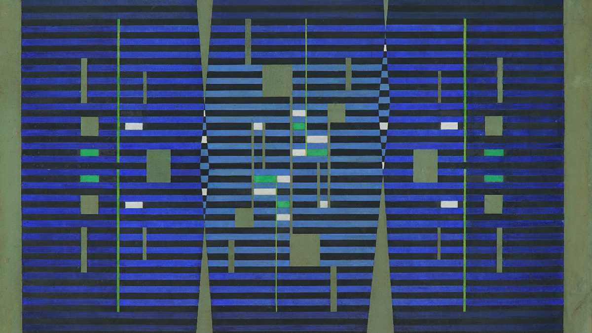 Nesta obra, datada de 1960, guache sobre papel estão colados em aglomerado de madeira e se traduzem em mais um legado do artista.