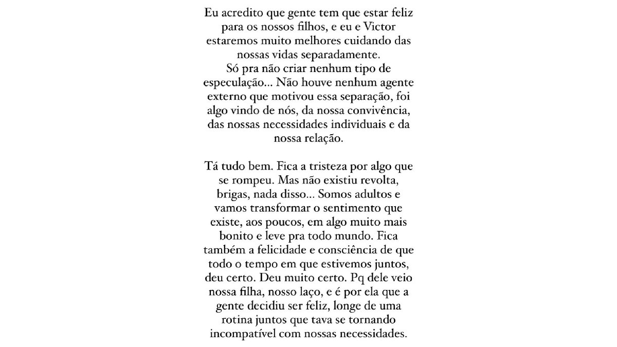 O ex-casal estava junto há quatro anos. Foto: Reprodução/Instagram