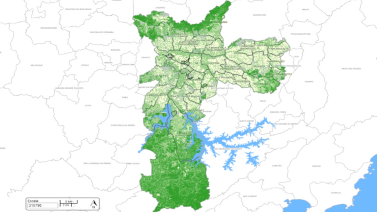 Bairros mais arborizados de São Paulo estão nas extremidades da cidade. Imagem: GeoSampa mapa digital da cidade