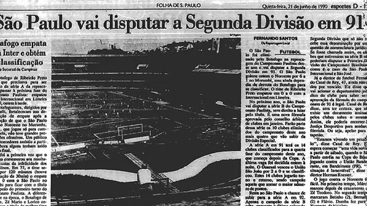 Uma matéria da Folha de S.Paulo, do dia seguinte a eliminação do Tricolor Paulista, cravava o suposto rebaixamento da equipe, algo que é defendido até hoje pelo autor daquela matéria. Já outros jornais, como o Estado de S.Paulo, trataram apenas como uma "eliminação" - (Reprodução)