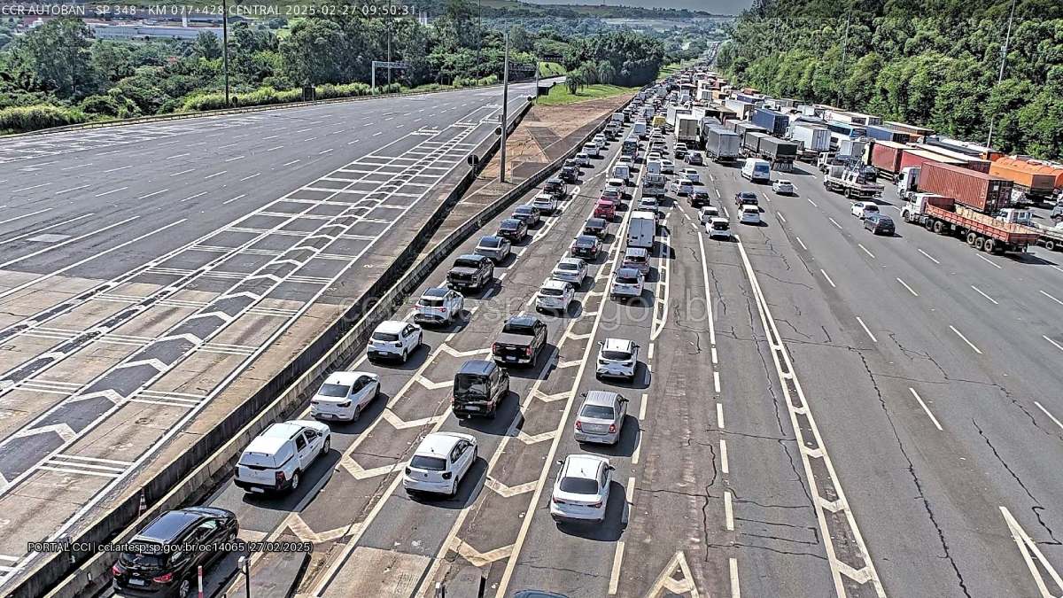 No sentido do interior, o congestionamento vai do quilômetro 65 ao 74. Divulgação/Artesp