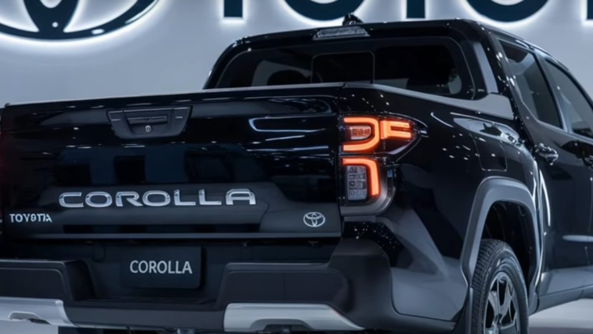 A Toyota pode lançar a picape Corolla com motorização híbrida flex plug-in (PHEV). O sistema combina um motor 2.0 Dynamic Force com propulsor elétrico, entregando até 223 cv. (Foto de projeção)