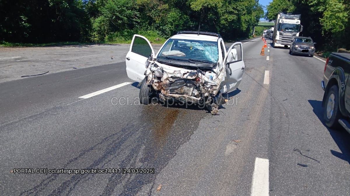 Veículo ficou totalmente destruído após o acidente