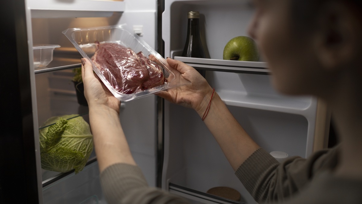 Embora não seja o mais rápido, descongelar alimentos na geladeira é a maneira mais segura de evitar a proliferação de microrganismos patogênicos, que podem causar doenças. Foto: Freepik