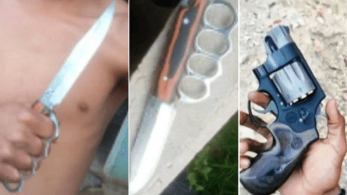 Fotos de arma e facas encontradas no celular de Maicol Sales dos Santos.
