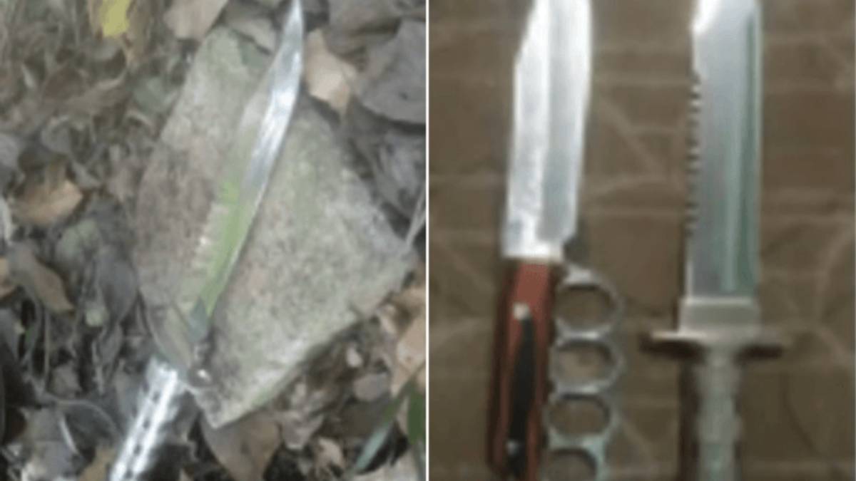Fotos de arma e facas encontradas no celular de Maicol Sales dos Santos.