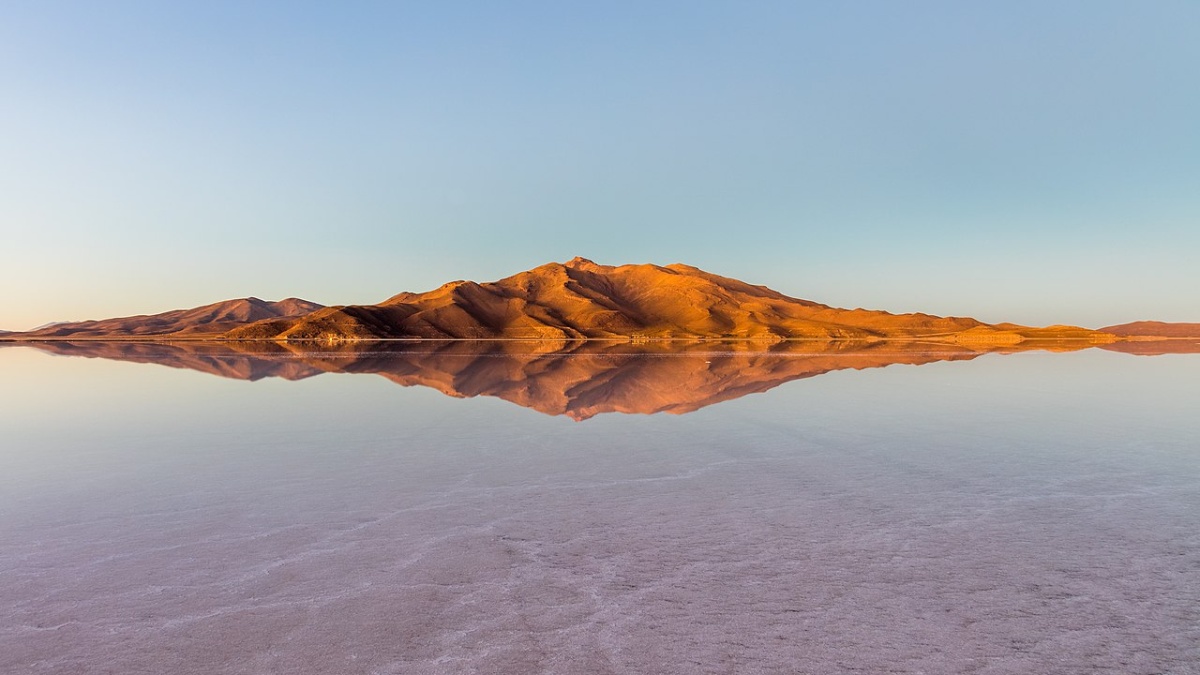 O deserto de sal possui 33 ilhas de terra, onde crescem os cactos. Imagem: Diego Delso/Wikimedia Commons