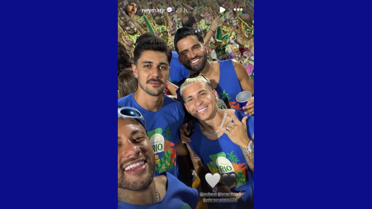 Neymar e elenco do Santos no Carnaval do Rio de Janeiro. /Foto: Reprodução/Redes sociais