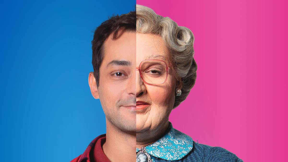 Em seu segundo musical, Eduardo Sterblitch, que estreou no gênero com o premiado 'Beetlejuice' e tem se consolidado na área, assume o duplo desafio de dar vida a Daniel e à icônica Babá. Foto: Leo Aversa