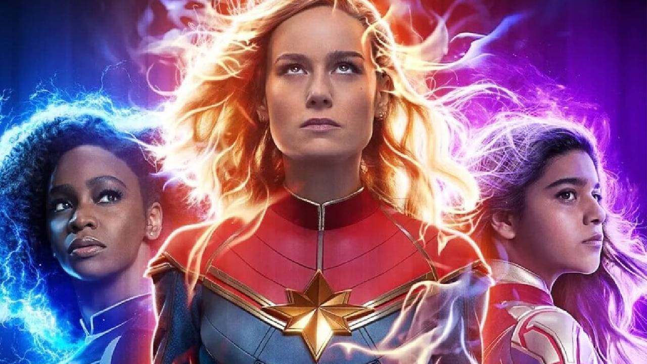 Filme 'As Marvels' reúne Capitã Marvel (Brie Larson), Ms. Marvel (Iman Vellani) e Monica Rambeau (Teyonah Parris). Foto: Divulgação