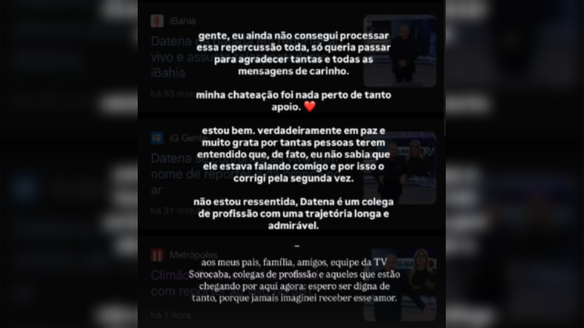Postagem Nicole Bonentti bronca Datena