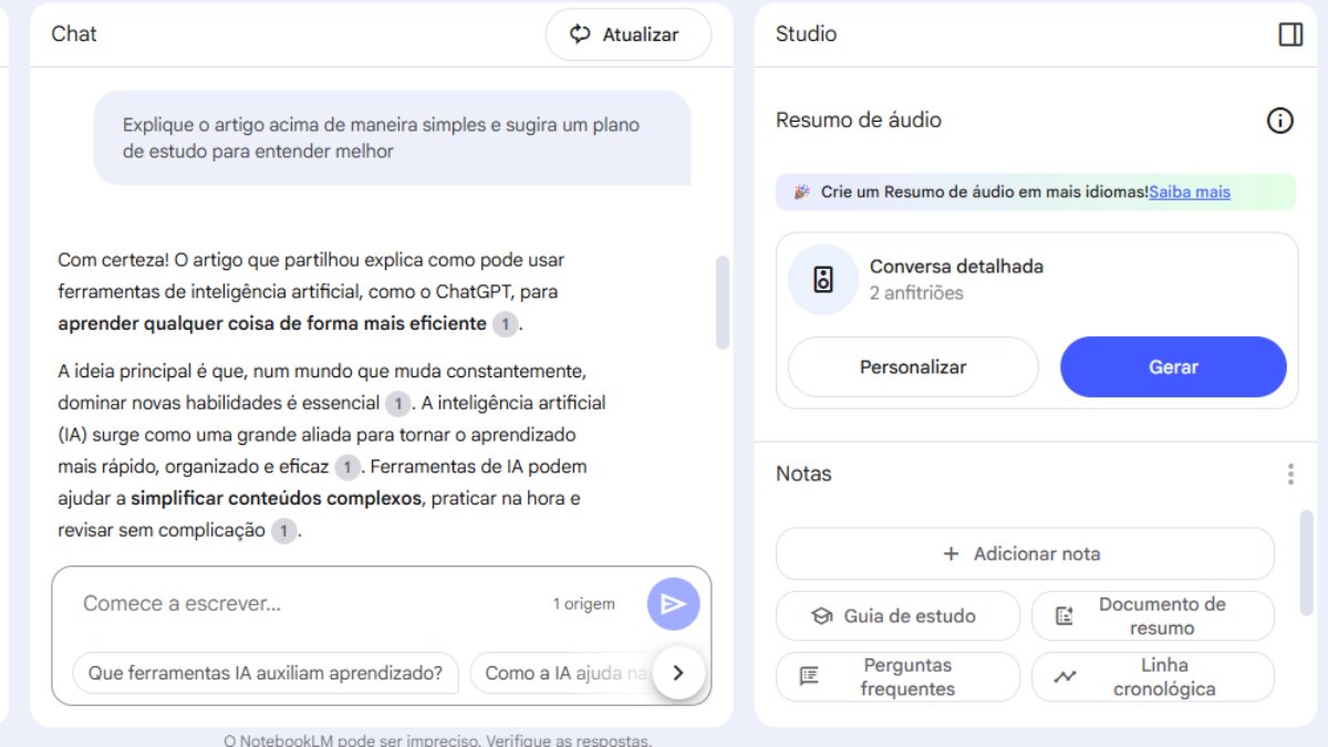 Depois, clique em "gerar áudio" (no canto direito da tela)