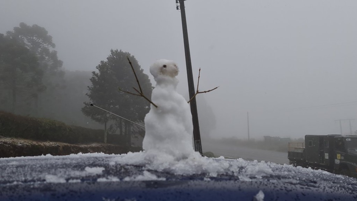 Moradores de Santa Catarina fizeram boneco de neve/Mycchel Legnaghi/São Joaquim Online