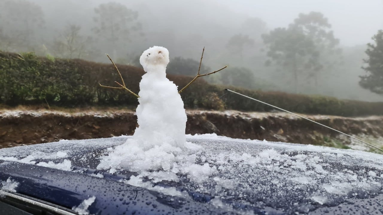 Boneco de neve feito em São Joaquim, no interior de Santa Catarina /Mycchel Legnaghi/São Joaquim Online