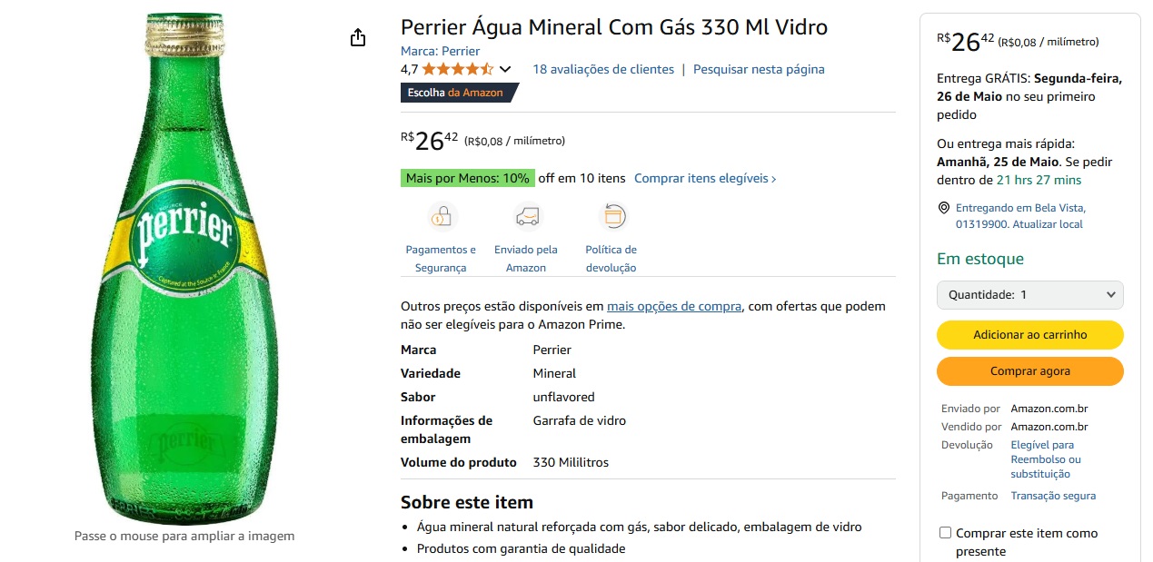 Com um design único, a água mineral Perrier com gás traz uma elegância no consumo.