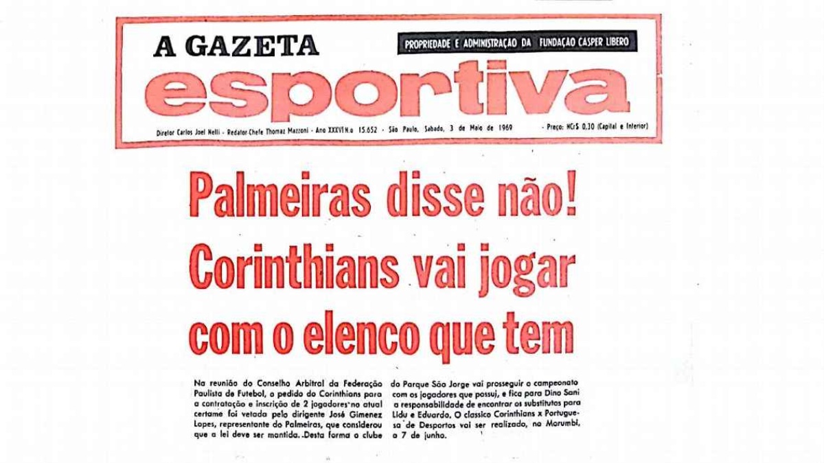 Após a morte de dois jogadores, o Corinthians pediu à FPF para inscrever substitutos, mas o Palmeiras foi o único a vetar, o que originou o apelido "espírito de porco". (Foto: Acervo/Museu do futebol)