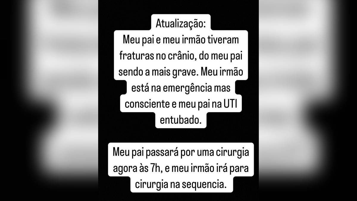 Torcedor diz que pai está entubado na UTI e passou por cirurgia na manhã desta quinta-feira (15/5). Reprodução/Instagram