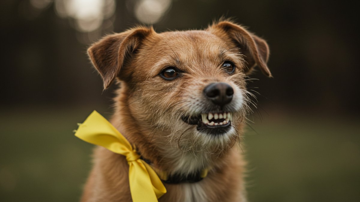 A fita amarela revela que o cachorro não gosta de interações