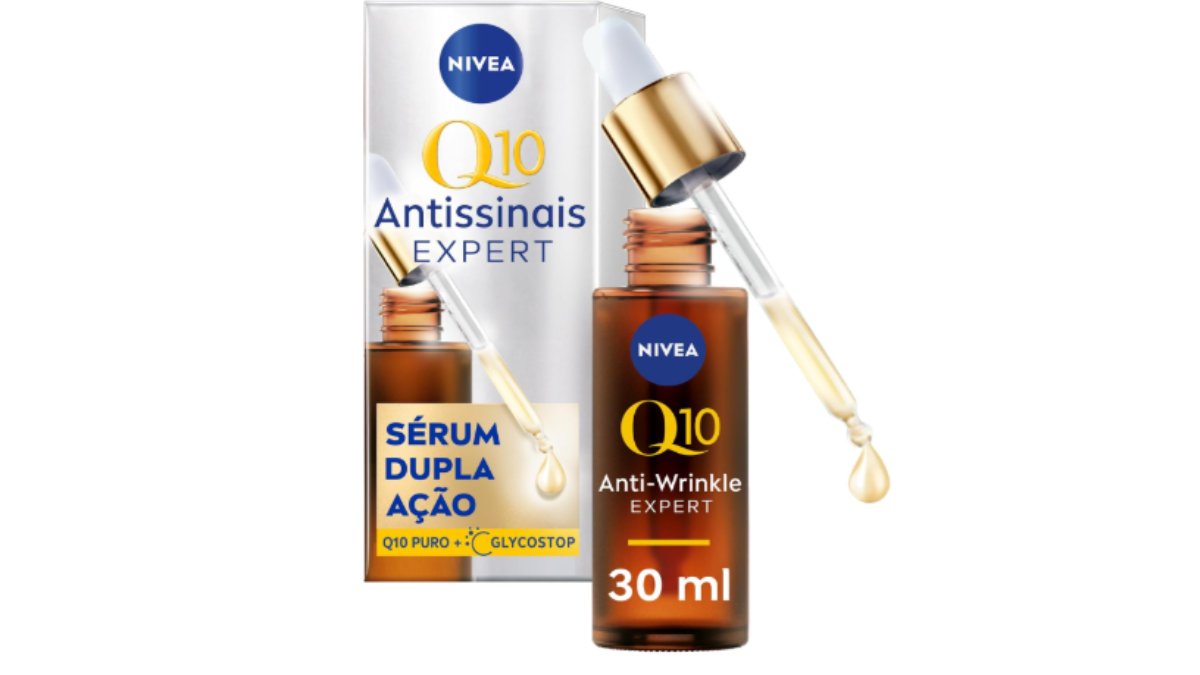 Q10 sérum dupla ação (Nivea): bloqueando a glicação (processo químico que prejudica a formação celular, contribuindo para o envelhecimento da pele), o produto foi criado para proteger o colágeno da pele, prevenindo o surgimento de rugas. Também reduz linhas de expressão devido à sua fórmula com coenzima Q10 pura como ativo. O produto custa em média R$ 84,00.