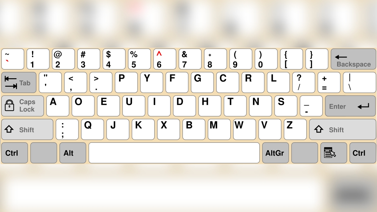 Outra alternativo ao QWERTY é o teclado Dvorak. A disposição das teclas do layout Dvorak organiza as teclas buscando maximizar o uso das teclas mais frequentemente usadas - (KB USA Dvorak text.svg/Wikimedia Commons)