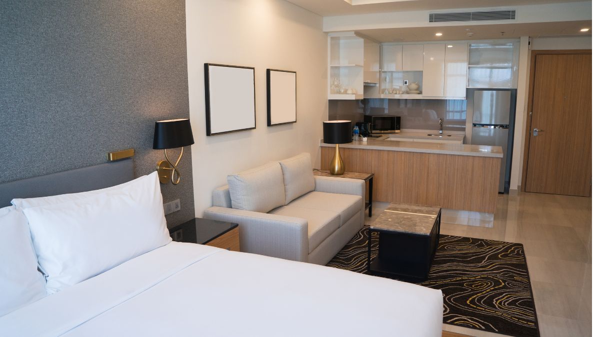 Studio é um apartamento compacto, com 20 a 40 m², sem divisão entre quarto, sala e cozinha