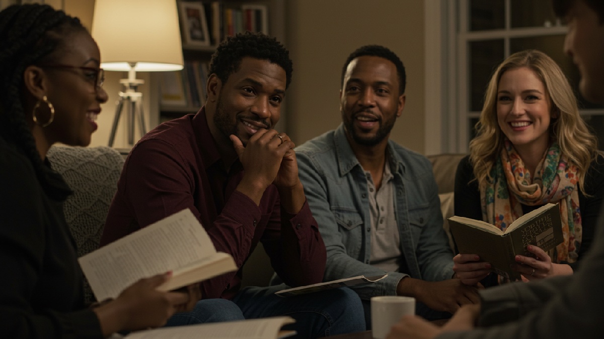 Clubes de leitura podem ser ótimos lugares para conhecer o seu próximo romance. Imagem gerada por inteligência artificial
