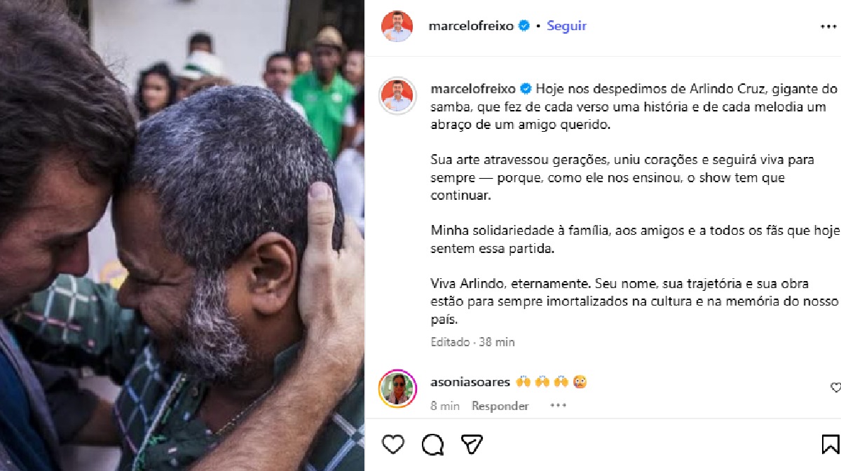 Marcelo Freixo escreveu sobre o cantor em sua rede social.