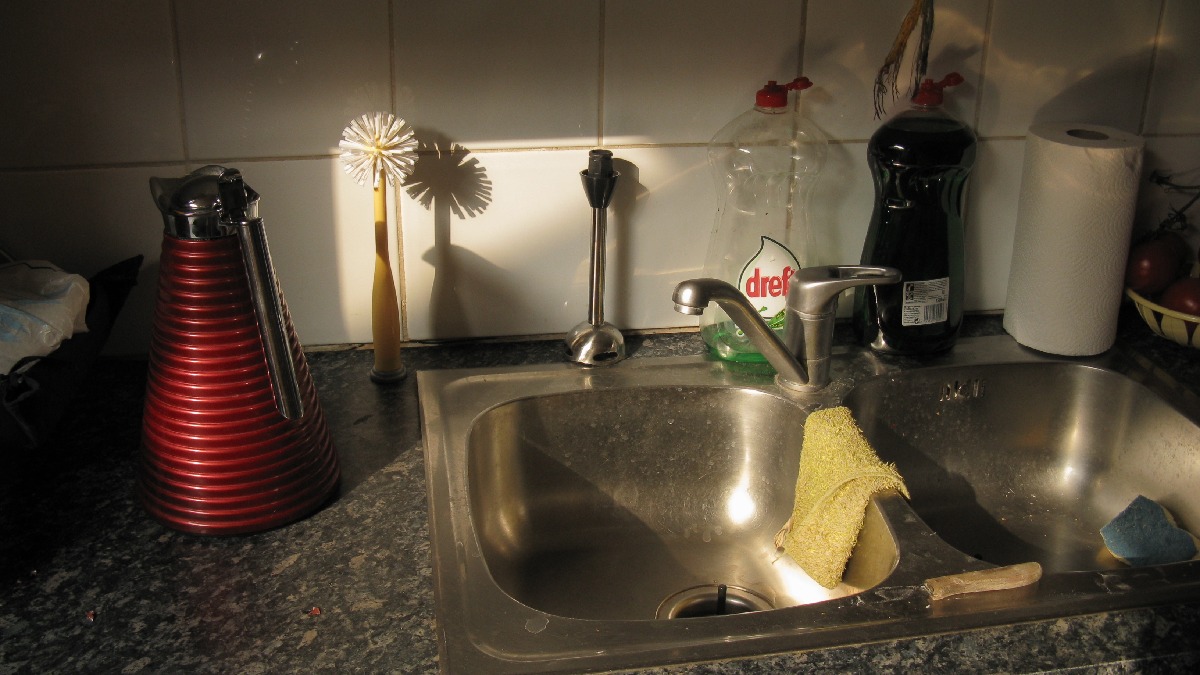 A pia da cozinha deve ser higienizada com produtos químicos toda semana. Imagem: Demeester/Wikimedia Commons