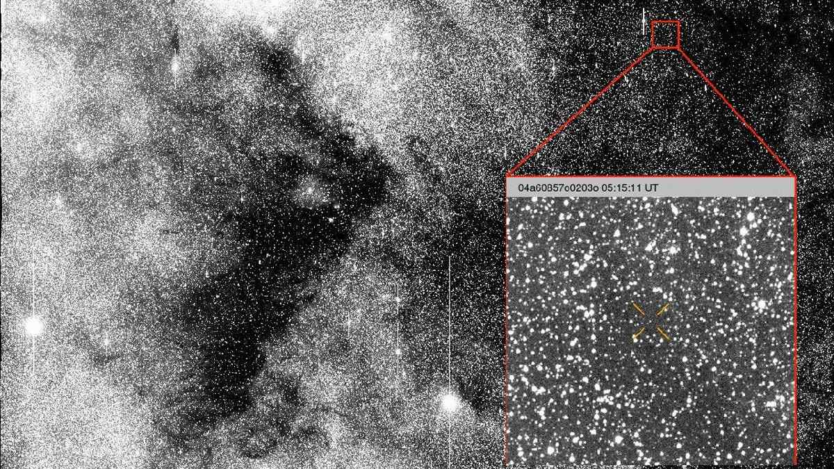 Foto mostrando a posição do objeto interestelar no céu. Imagem: ATLAS/University of Hawaii/NASA