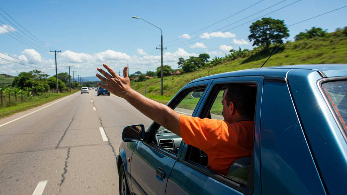 Motoristas usam códigos silenciosos nas estradas para garantir segurança. Um dos mais importantes é o braço para fora com a mão aberta apontada para baixo.