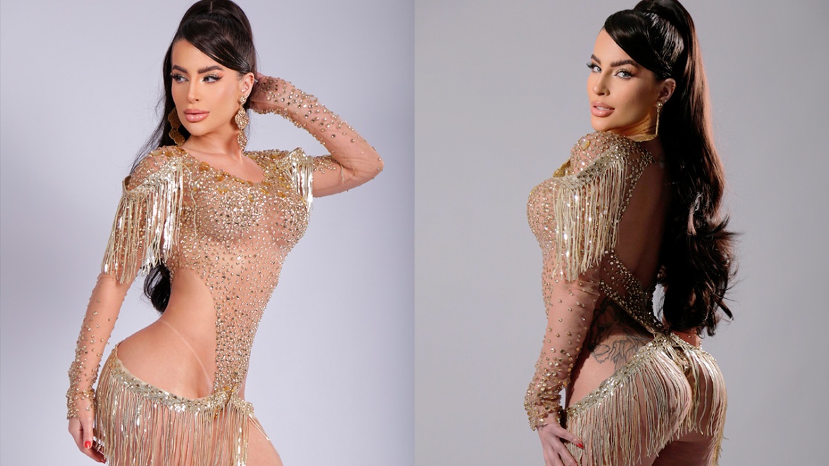 'Não é só um tapa-sexo. É a história do meu desfile. Se alguém quis ter isso e ainda me ajudar no Carnaval, como eu vou negar?', disse Mari. /Fotos: Divulgação/Wellington Moura