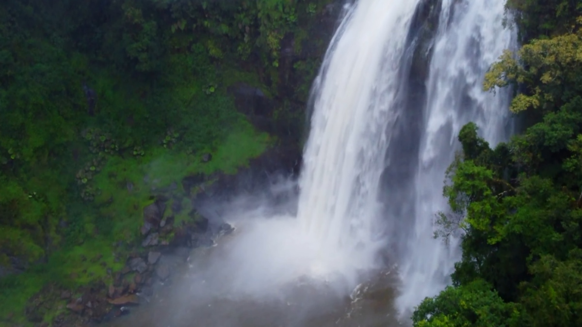 Além da queda d'água, o espaço também o Mirante da Cachoeira Véu de Noiva, que oferece uma vista encantadora e panorâmica do local, em um ângulo inesquecível - (Reprodução/YouTube