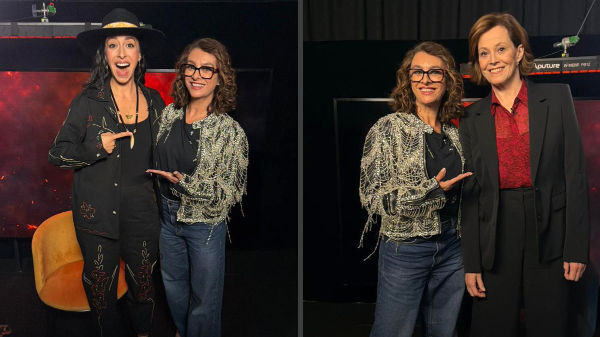 Catia Fonseca ao lado de Oona Chaplin e Sigourney Weaver.