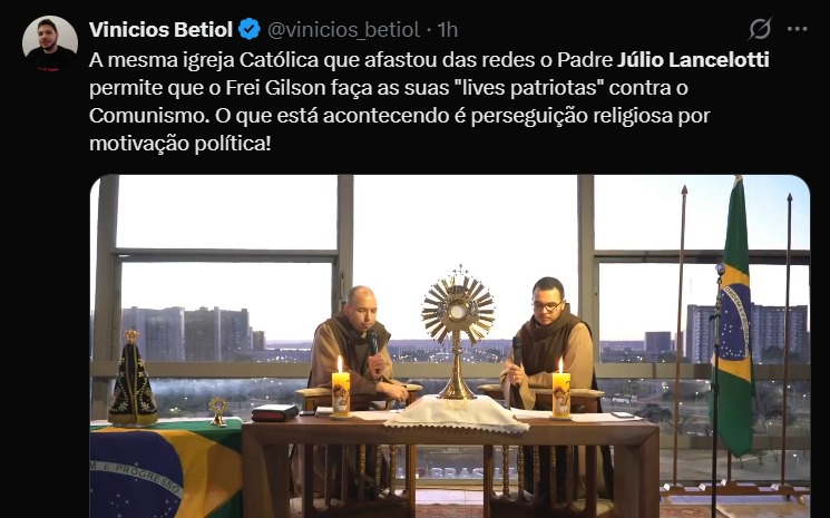 Alguns afirmam que o padre pode estar sendo alvo de perseguição pela direita. Foto: Reprodução/X