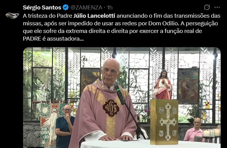 Nome do padre Júlio se tornou um dos mais comentados no X (antigo Twitter) em poucos minutos após a notícia. Foto: Reprodução/X