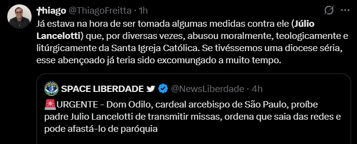Entre diversos comentários contra a decisão, alguns usuários apoiaram o arcebispo dom Odilo Scherer. Foto: Reprodução/X