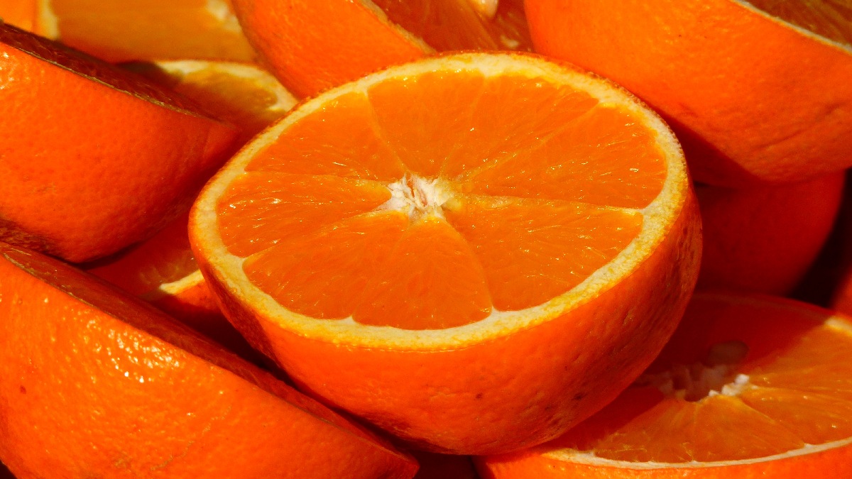 A fruta laranja é mais eficaz quando consumida com o bagaço, pois fornece fibras que estimulam o intestino. Imagem: Banco de imagens