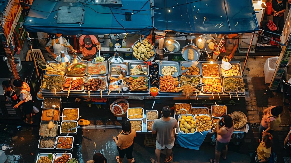 Mercado do Trilho em Bangkok, na Tailândia, oferece variedade culinária para turistas. /Foto: Divulgação