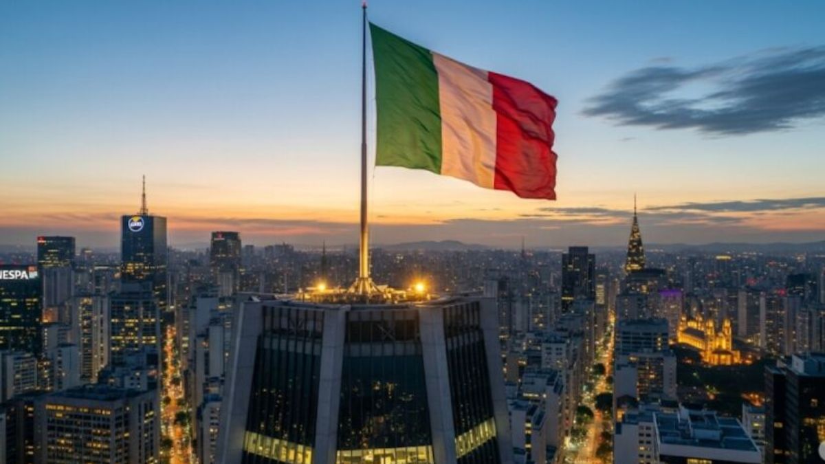 Bandeira Italiana no alto do predio 