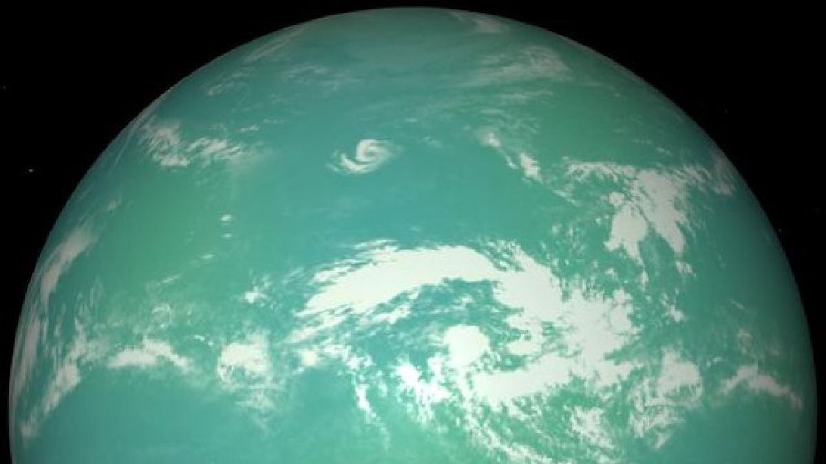 A cor esmeralda do planeta e o padrão das nuvens levaram um fã de Dragon Ball Z a criar uma petição pública para que a Sociedade Internacional de Astronomia altere o nome do planeta para Namekusei (Imagem: NASA / Wikimedia Commons)