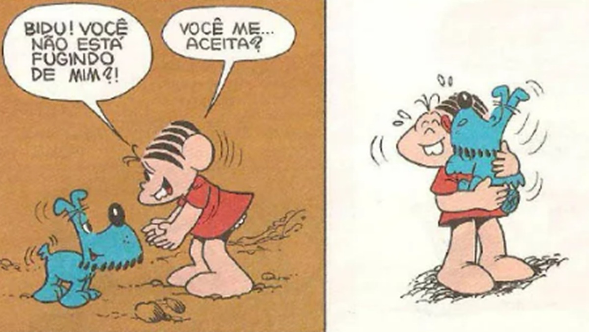Só Bidu seguiu carinhoso com a Mônica/Reprodução/Turma da Mônica